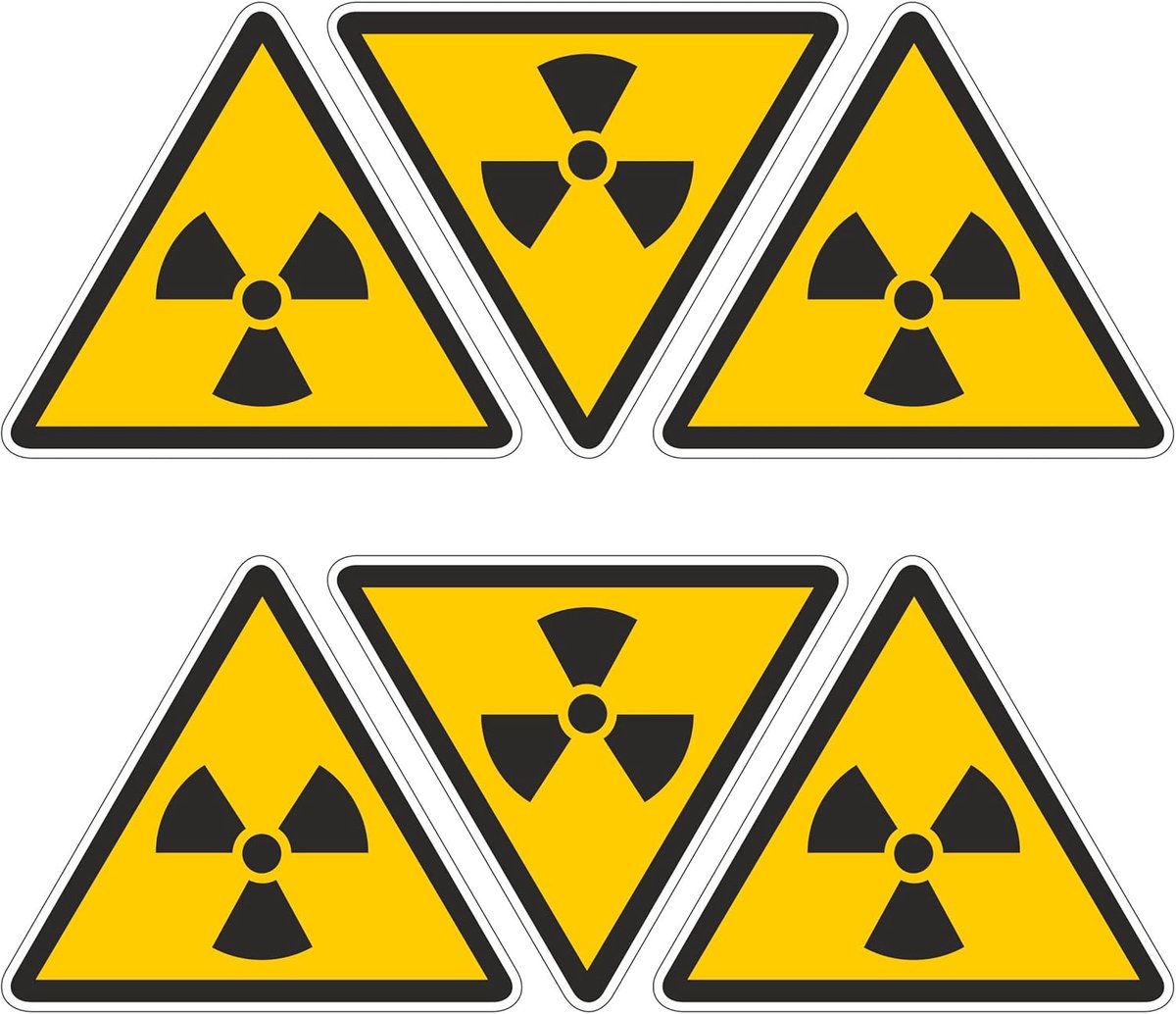 Risicoactieve Stoffen Gevarenstickers - Vinyl Stickers voor Binnen en Buiten - Radioactieve Stoffen - 6 Stuks 10 x 11,7 cm