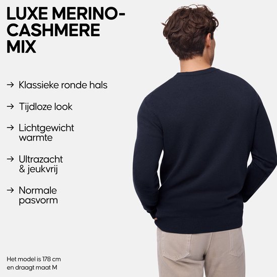 Pull DANISH ENDURANCE en laine mérinos et cachemire mélangés - Pull col rond en maille Premium - Douceur luxueuse - pour homme - Marine - Taille M