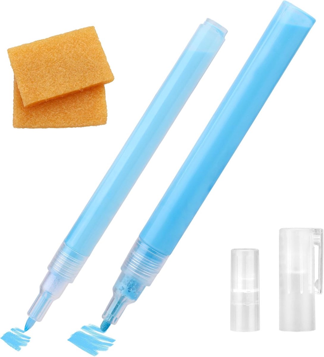 2st Aquarel Maskeerstiften, met Puntlengtes van 3 mm en 0,7 mm Inclusief Twee Gummetjes Blauwe Vloeibare Stiften Geschikt voor Kunstprojecten Aquarelinkt