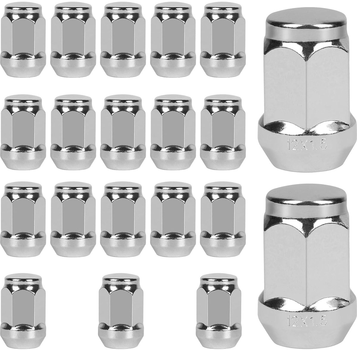 Moeren M12 x 1,5 conische kraag gesloten 60°, compatibel met Ford, Toyota, Hyundai, Kia, Mazda, Honda, Chrysler, zilver