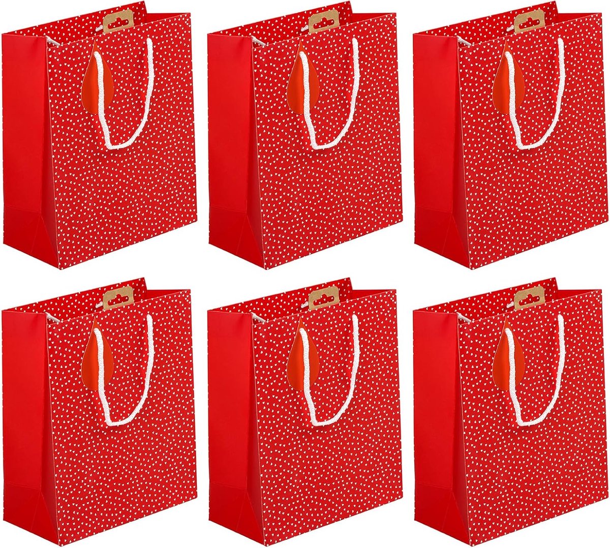 - 30633-3Cpack - Een set van 6 Cadeauzakken voor volwassenen - Middel Formaat 21,5x10,2x25,3cm - Hartjes - Superieure Kwaliteit, Stevig: 210g - Ideaal voor: Boek, Spellen, Kleine Cadeaudozen