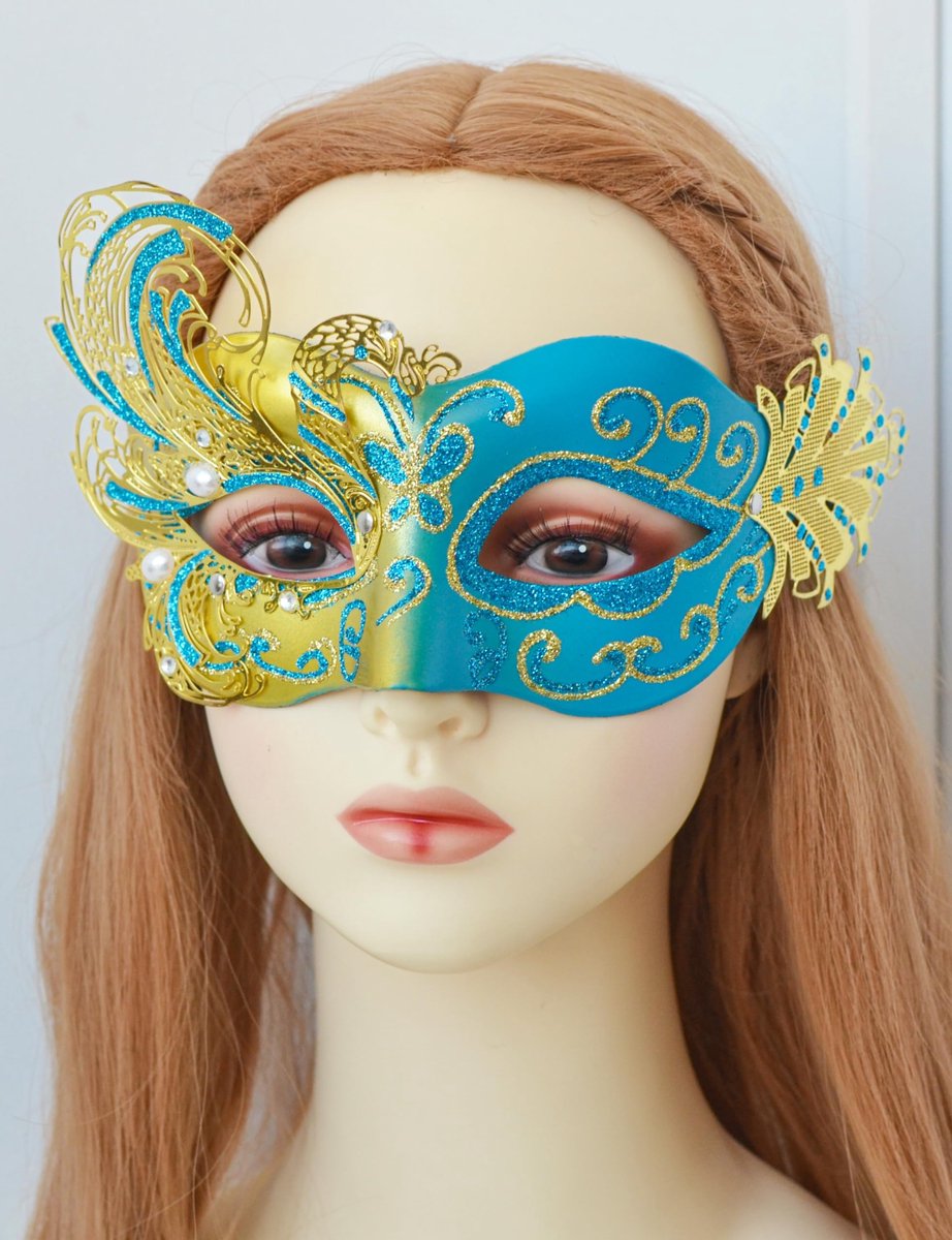 Maskerade masker voor vrouwen - Goud en blauw vlinder - Metaal filigree voor Halloween feest - SnelShoppen