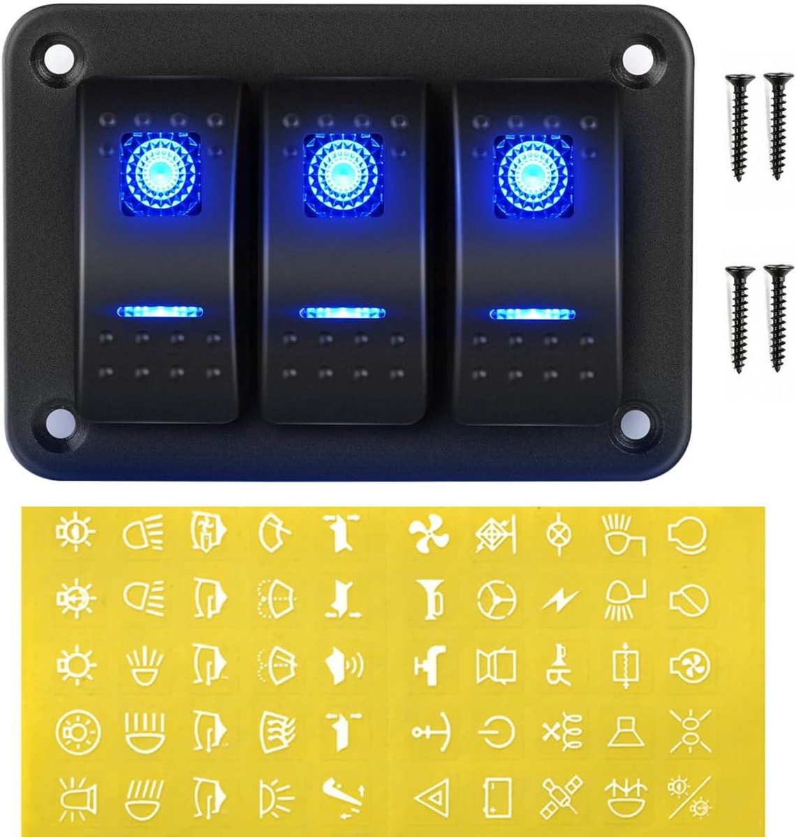 12V/20A, 24V/10A, 3-gang Aluminium Paneel Tuimeldash Led Licht, 5-pins Aan/Uit Voorbedrade Tuimelschakelaar Houder voor Automotive Auto Marine Boot