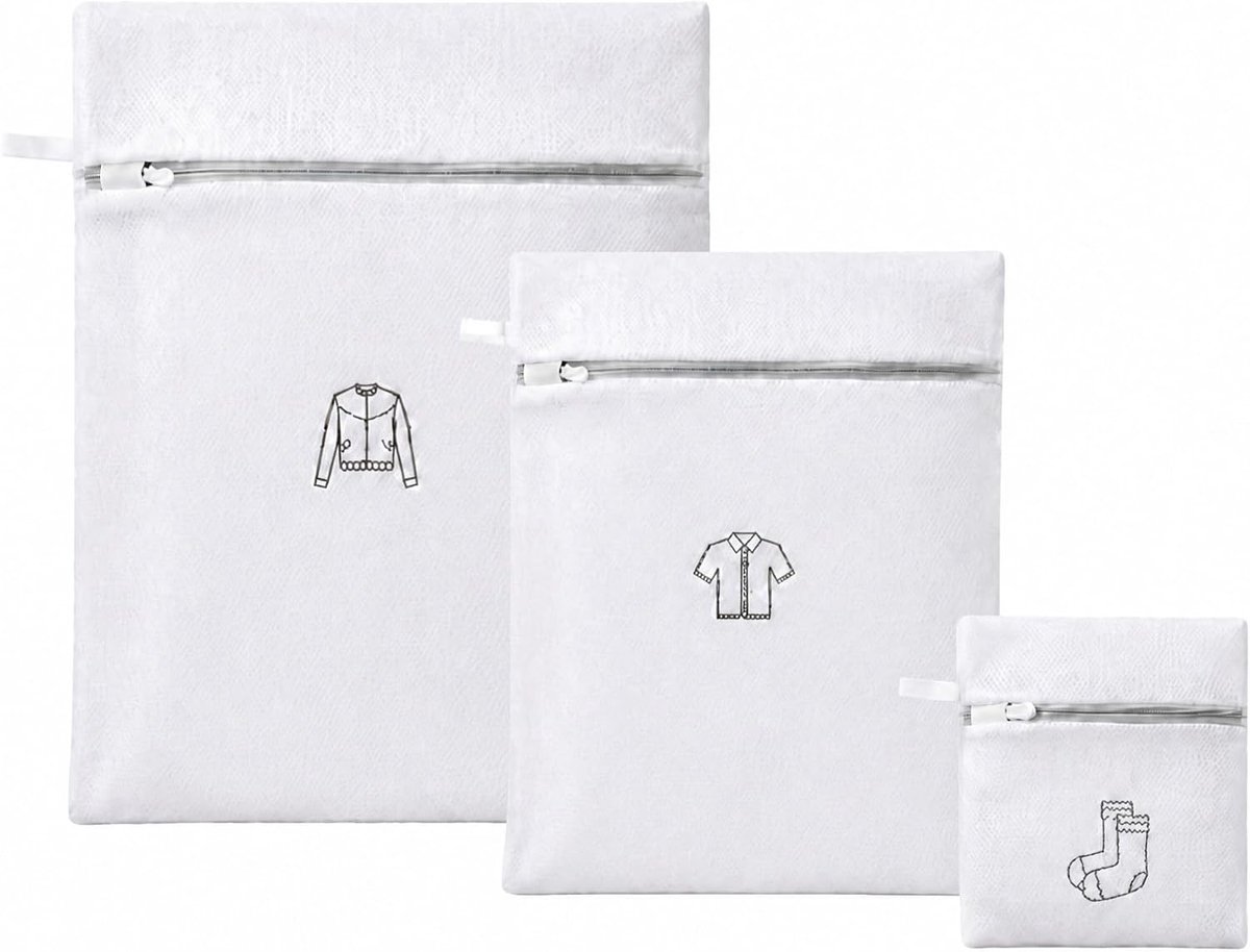 Set van 3 wasnetten voor wasmachine met ritssluiting, mesh waszakken | Herbruikbare waszak, drie maten van S tot XL, voor beha, sokken, jassen, reizen, wit