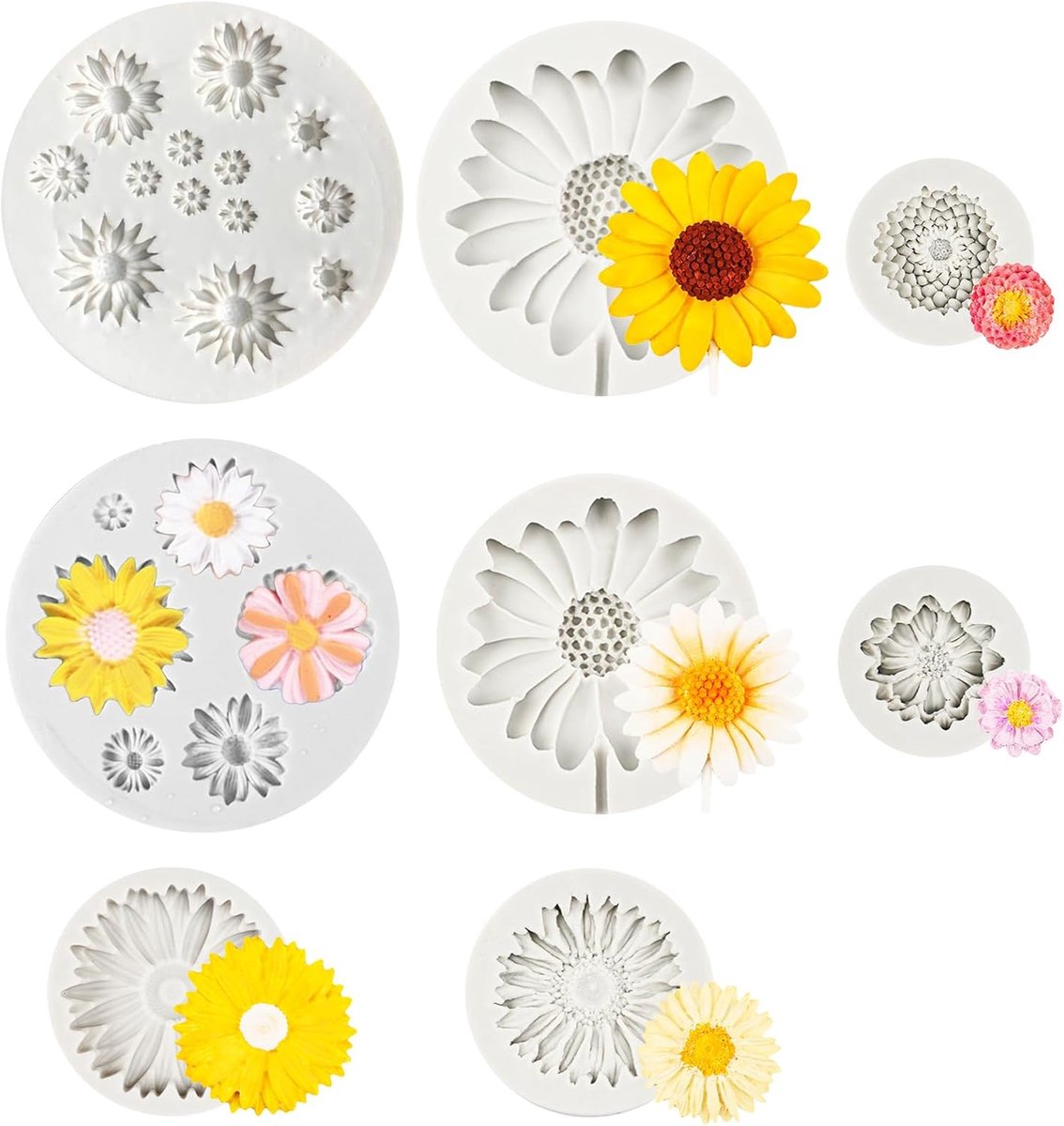 8 Stuks Bloemvorm Zonnebloem Siliconen Mallen Kersenbloesems Kleine Bloem Multi Bloem Set Non Stick Fondant Chocolade Mallen Voor Bakken DIY Snoep Tool voor Cake Decoreren Cupcake Topper