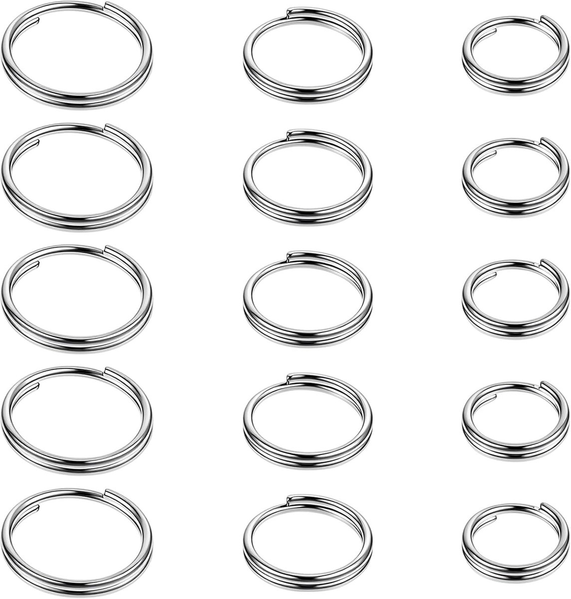 15 stuks titanium sleutelringen, 10/12/14 mm sleutelringen kleine ronde sleutelringen titanium sleutelring voor sleutels en handwerk (zilver)