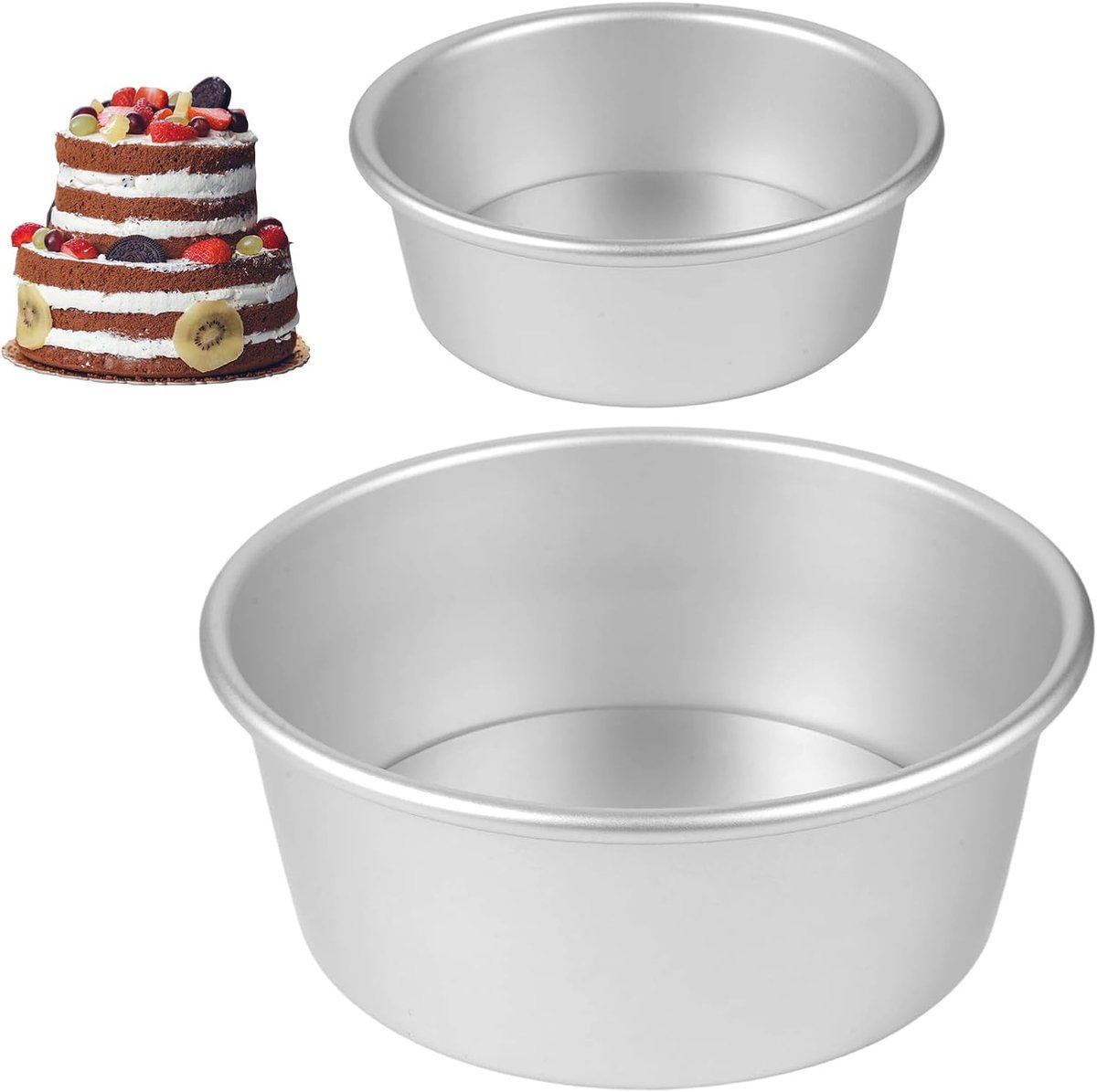 Ronde Bakvorm Set voor Oven en Luchtfrituurpan, Dagelijks Gebruik | Geanodiseerde Aluminium Cakevorm met Losse Bodem, Antiaanbak Taartvorm, Hittebestendig Bakvormen Geschikt (5 & 7 Inch)