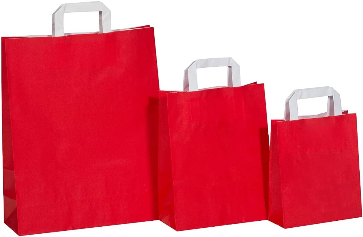 Papieren draagtas 22 x 10 x 28 cm - rood kraft papier - met platte oren - ideaal voor winkelen - SnelShoppen