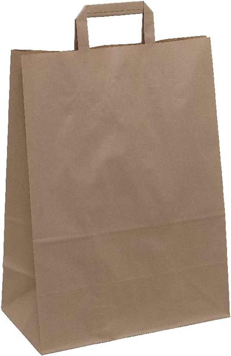 Papieren boodschappentassen 26x12x35cm - kraftpapier met platte oren - milieuvriendelijk - ideaal voor winkelen - SnelShoppen