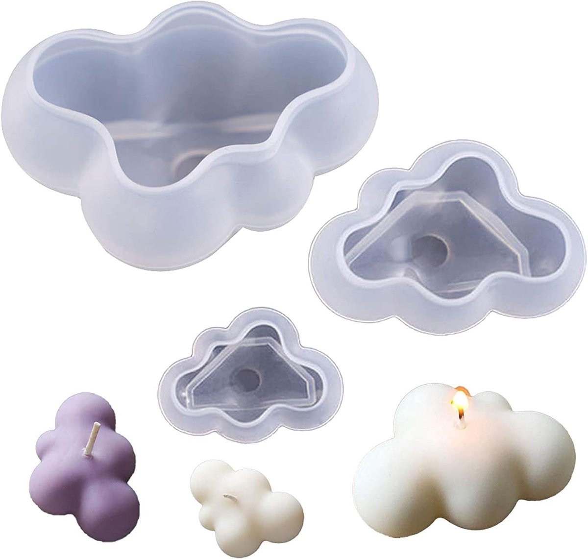 3 stuks wolkenkaars schimmel siliconen om te maken, siliconen kaarsvorm, perfect voor knutselornamenten, fondant, geurkaars, sojawas, zeep, gipsvorm