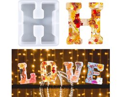 7 inch grote lettervorm voor hars, 26 hoofdletter alfabet epoxymallen, A-Z grote alfabet schimmel voor het maken van cake kaars DIY kristal siliconen mal, 3D DIY kristal woord teken schimmel voor feest home decor (H)