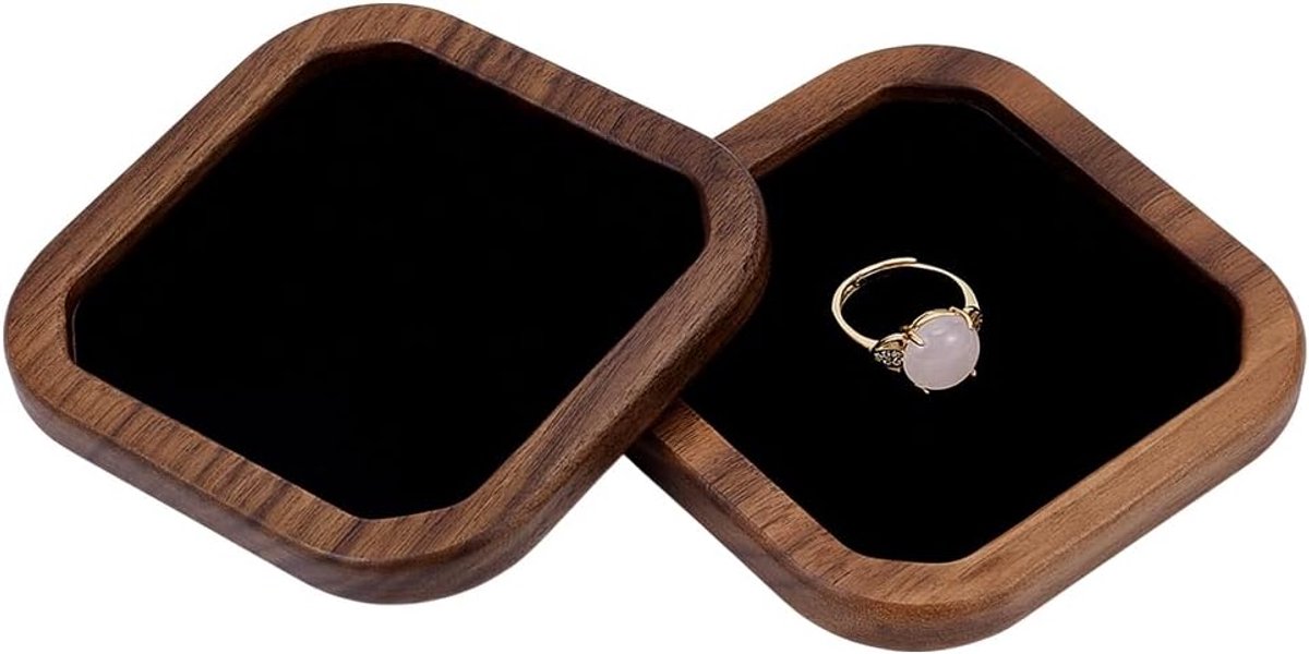 2Pcs Houten Sieraden Lade Zwart Kleine Snuisterij Schotel Met Fluwelen Oppervlak Vierkante Sieraden Organizer Display Lade Showcase Aanrecht Oorbellen Ketting Armband Sleutels Organizer