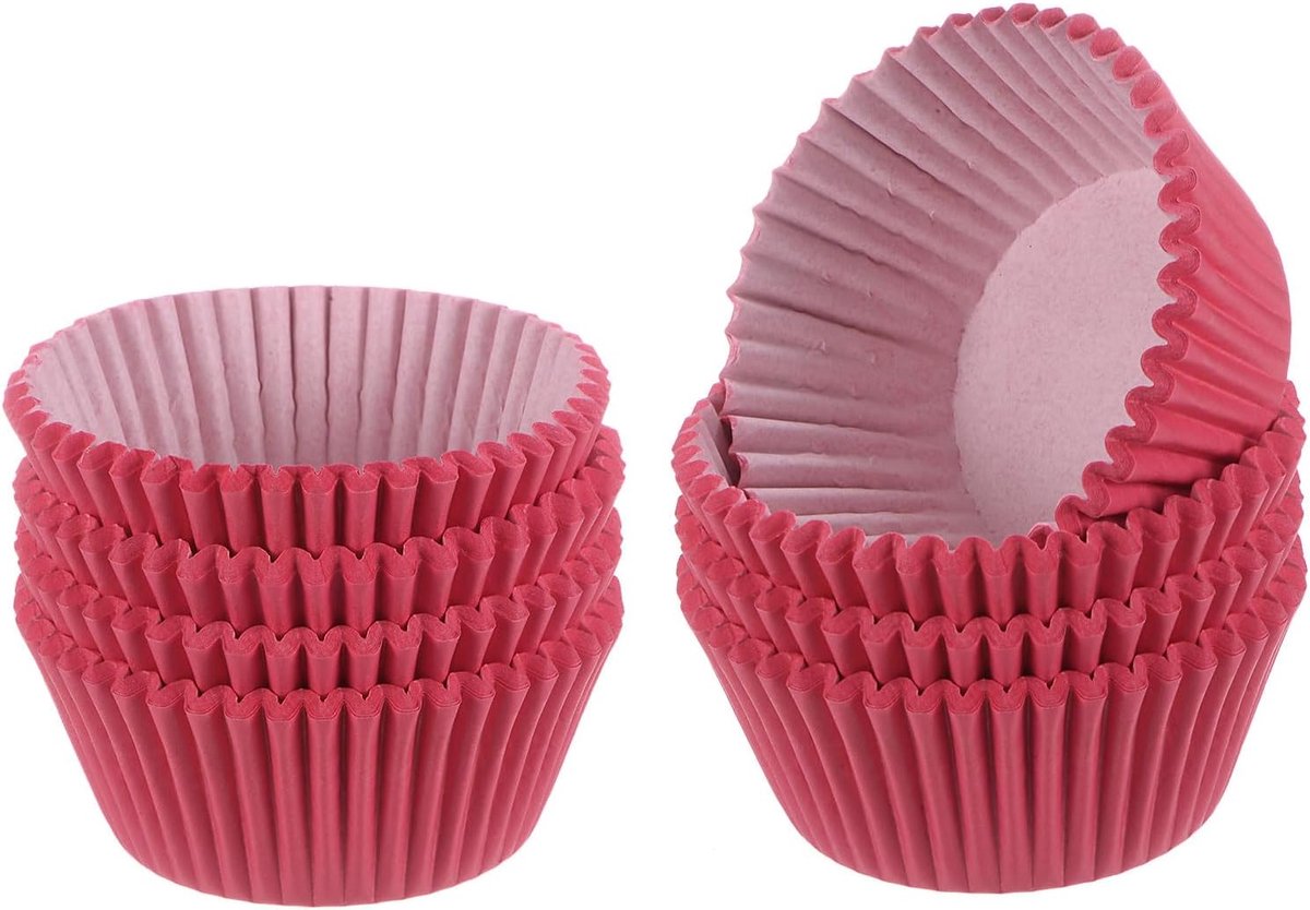 200 cupcake-inzetstukken, cupcake-vormpjes voor pannenkoeken, standaardformaat, antiaanbaklaag, voor feestjes, bruiloften, verjaardagen, rood