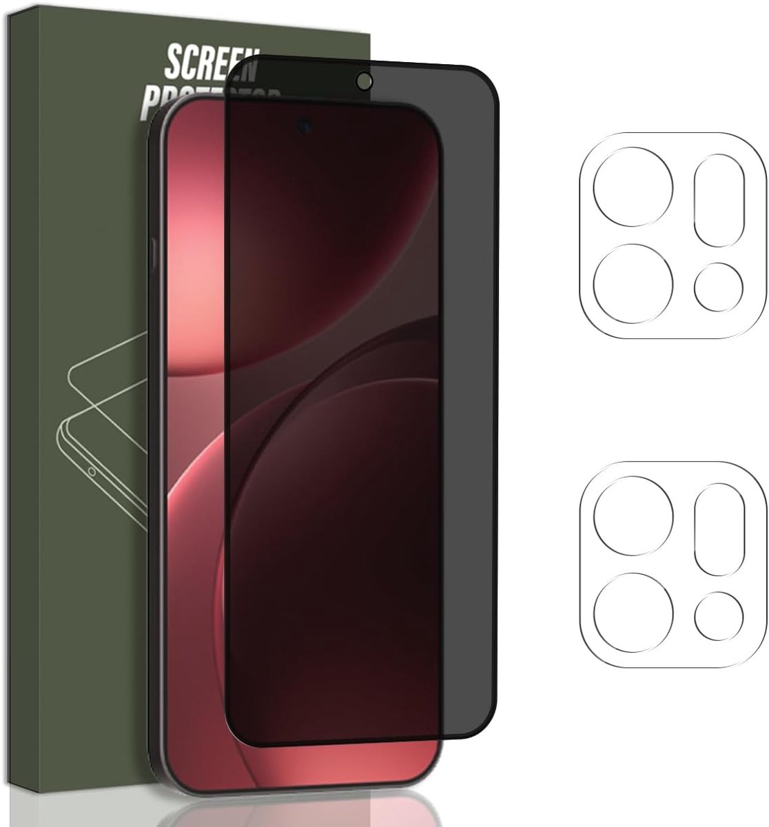 Privacy screenprotector voor OPPO Find X9 Pro 6,78 inch (17,5 cm), pantserbescherming, camerabescherming, 2 stuks, 9H/luchtbelvrij, anti-spy pantserfolie voor OPPO Find X9 Pro 6,78 inch