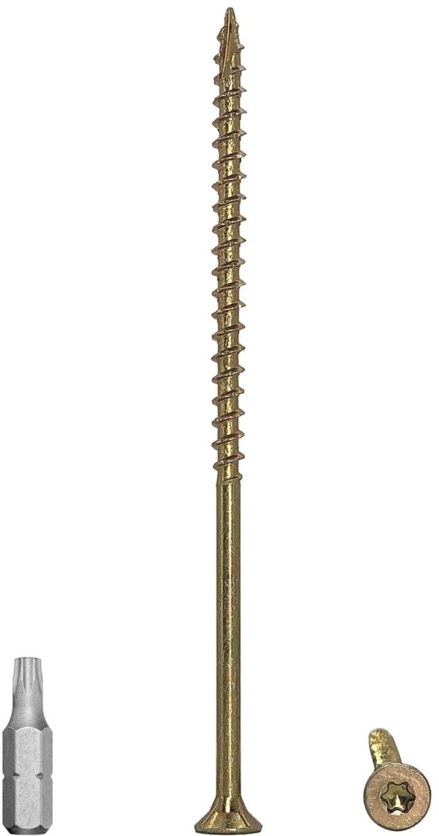 (Pack van 20 stuks) Verzinkt staal 5,0 x 120 mm gele houtschroeven, torx-kop, type 17, verzonken kop, gedeeltelijke draad, spaanplaatschroeven (20, 5,0 x 120 mm)