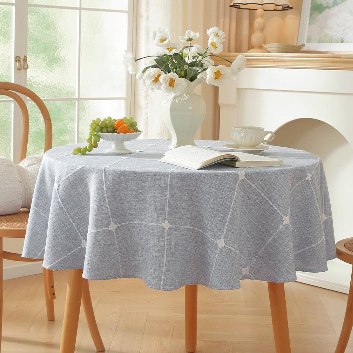 Tafelkleed rond 135 cm, afwasbaar tafelkleed blauw voor keuken, tuin, feest, ronde tafelkleden