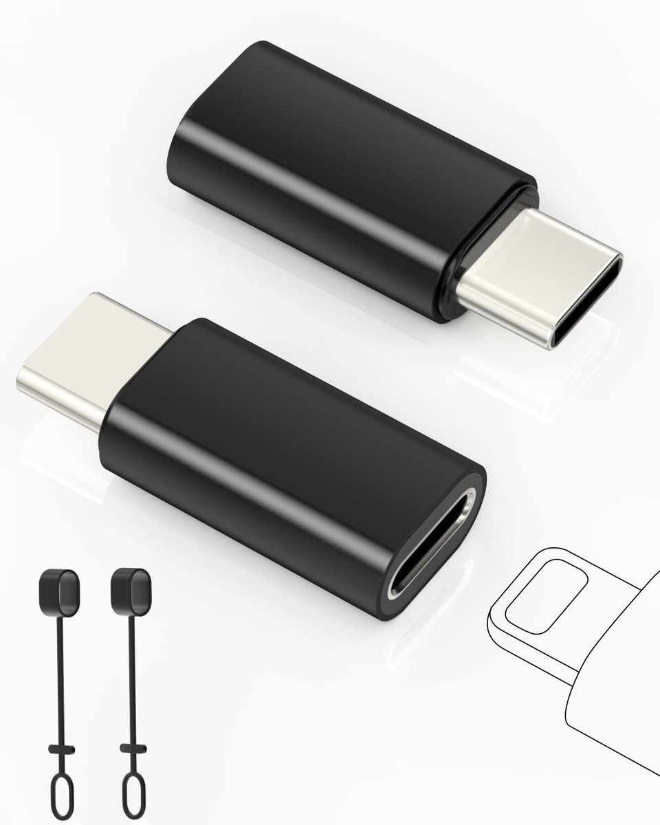 2 verpakkingen Lightning naar USB C-adapter voor iPhone 15/16 Pro/Plus/Pro Max, Samsung S24, ondersteuning voor opladen en gegevensoverdracht, niet voor audio/OTG/telefoon