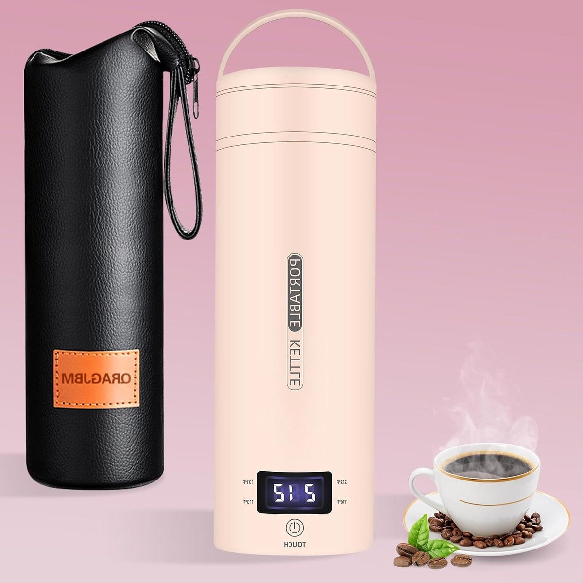 Reiswaterkoker - Kleine theepot - Onderweg thee zetten - 4 temperatuurstanden - 450 ml - Roze