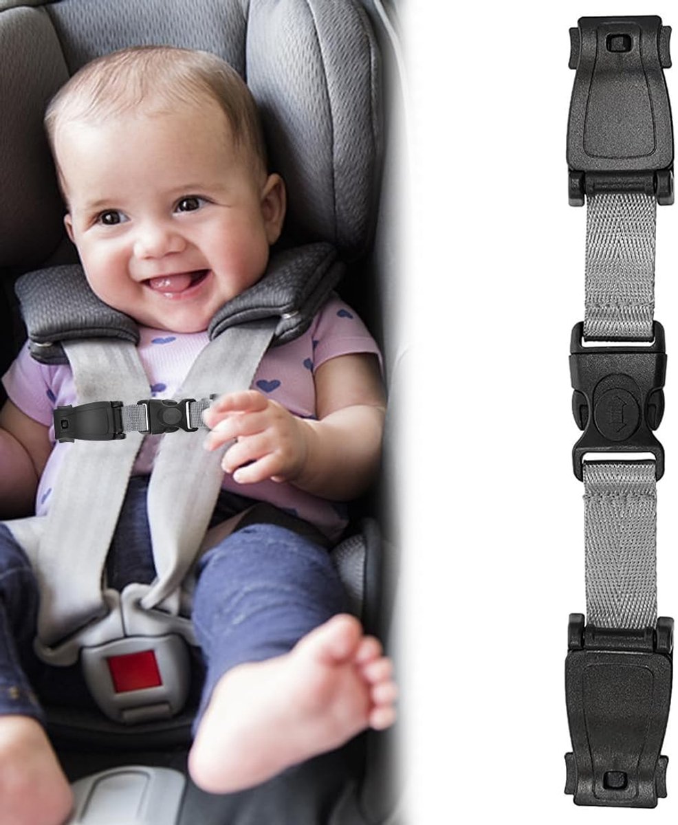 Zitveiligheid kinderzitje - Grijs nylon - Veiligheidsgordelclip - Eenvoudig te bevestigen - SnelShoppen