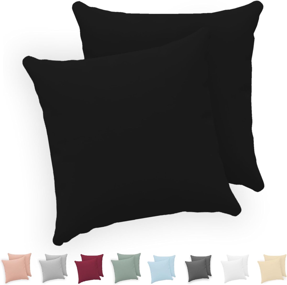 Kussensloop 50x50 - 100% Katoen Jersey 150 GSM - Zwart - Luxe kussensloop met rits - SnelShoppen