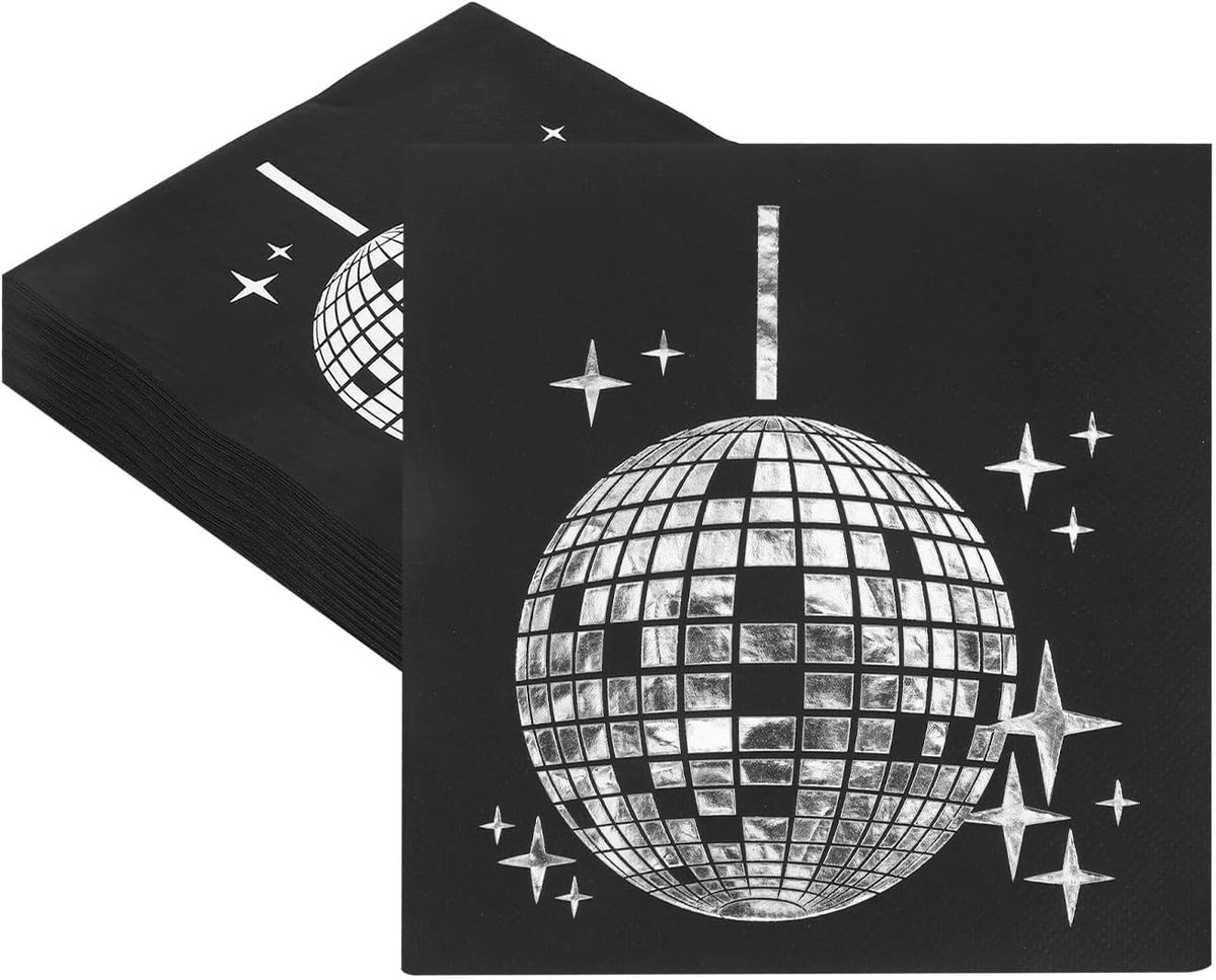 Decoratieve servetten 40 stuks - 33 x 33 cm zwart - disco design - perfect voor themaparties - SnelShoppen