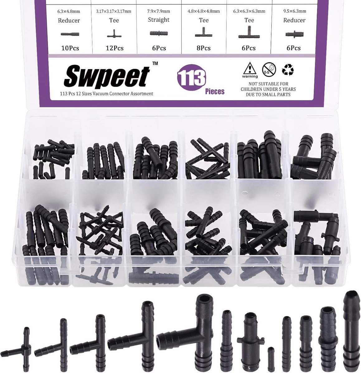Vacuum connector set 113-delig - barbed assortimentskit - inclusief slangkoppelingen - SnelShoppen