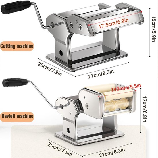 Ravioli Maker - Deegsnijder Pastamaker - Zelfgemaakte Pasta - Verstelbare Dikte - 21 cm - Zilver — afbeelding 3