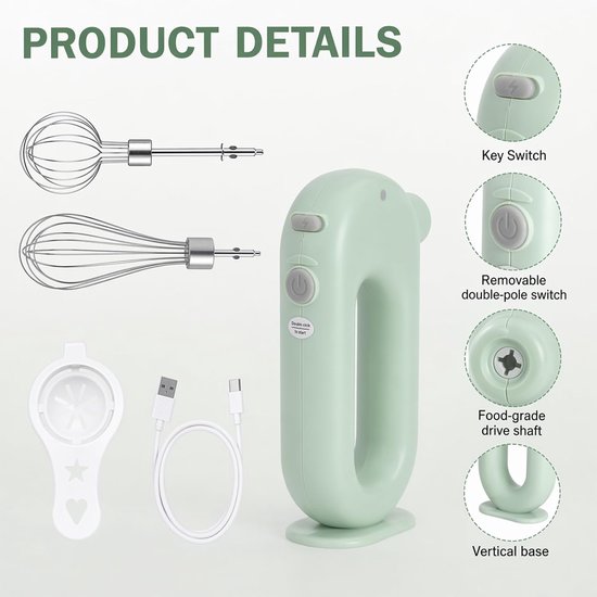 Elektrische handmixer 1500 mAh - oplaadbaar groen - 4 snelheden - ideaal voor het kloppen van eieren - SnelShoppen — afbeelding 5