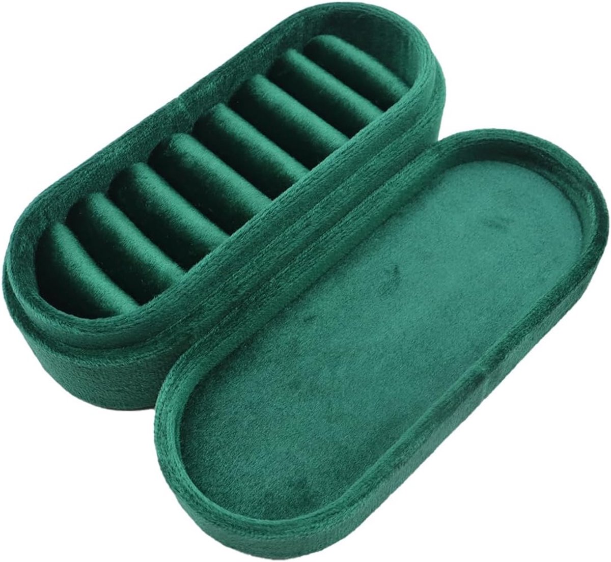 Sieraden display box voor ringen - groene fluwelen organizer - zeven rijen - stijlvolle opslagoplossing - ShopVlot