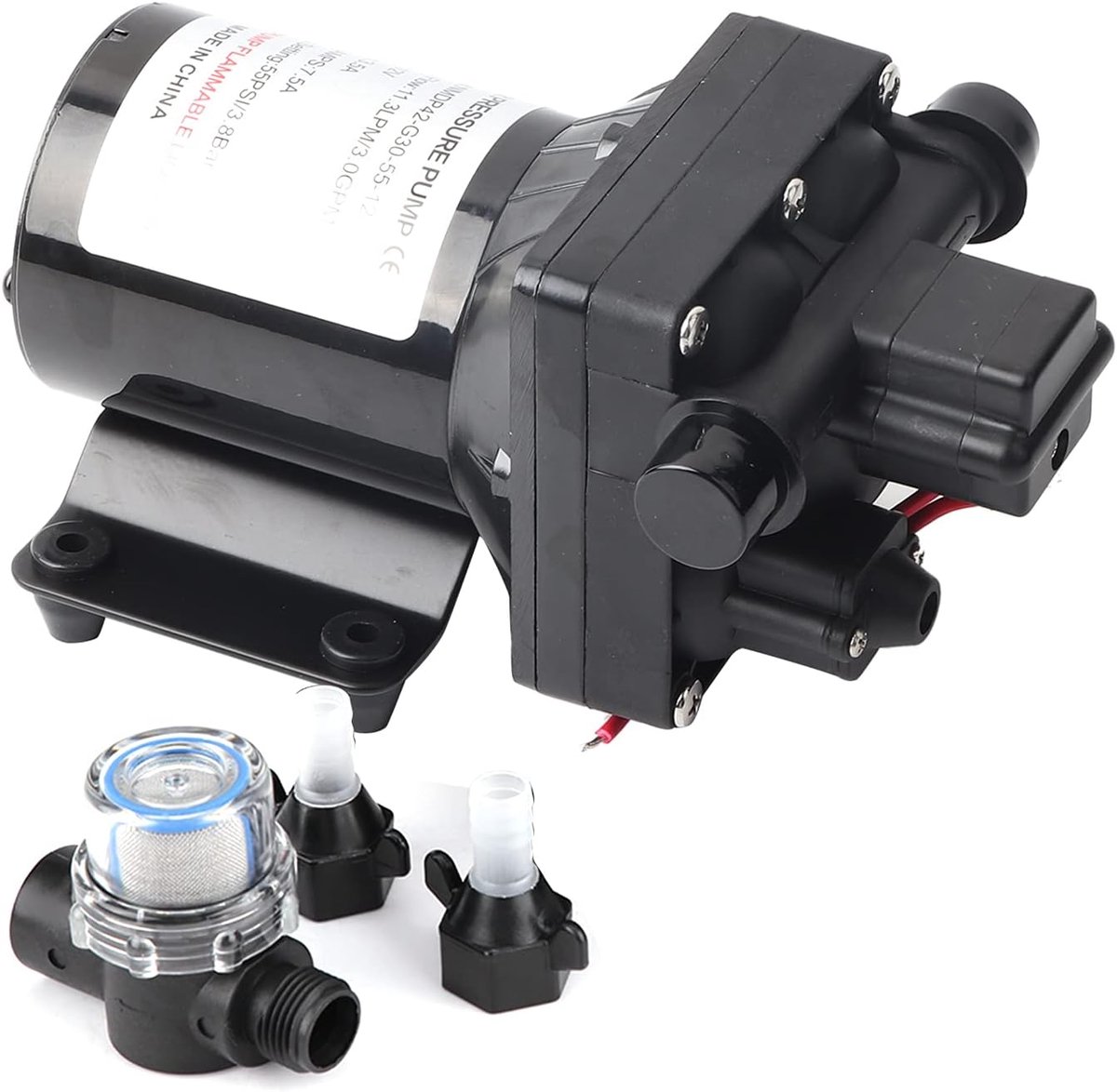 Waterpomp 12V DC 7.5A - RVS Zwart - Zelfaanzuigend - Betrouwbare watervoorziening voor caravan - ShopVlot