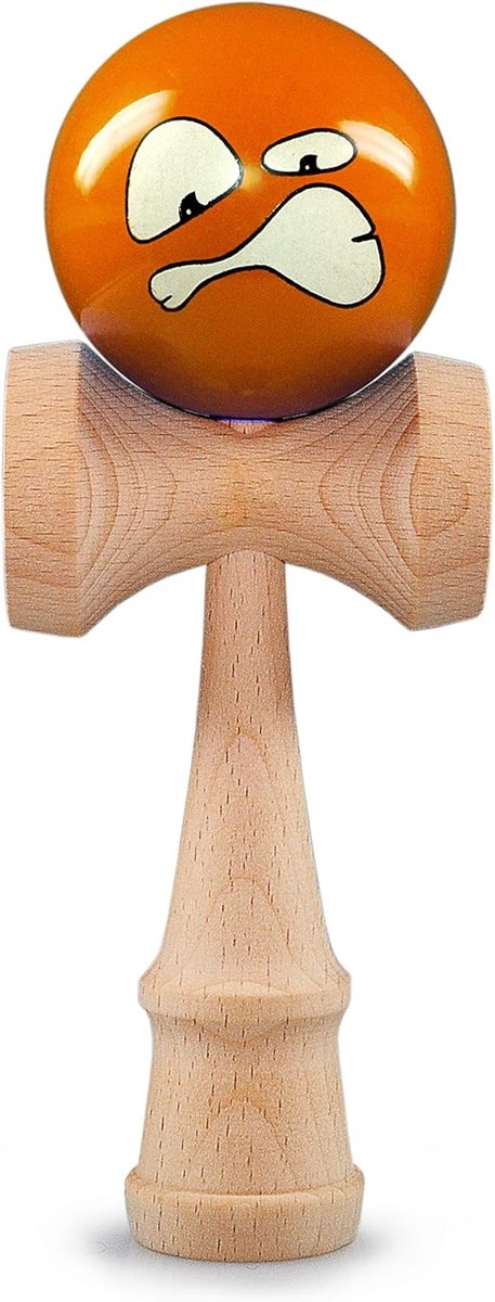 Kendama houten spel - beukenhout - oranje boze variant - training van behendigheid - ShopVlot