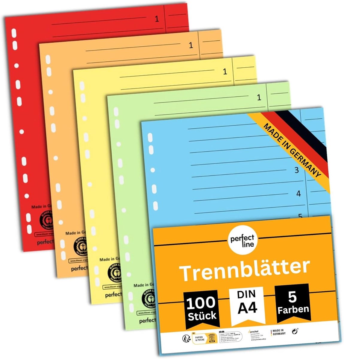 Papier scheiders 100 tabs - 5 kleuren - gerecycled papier - geschikt voor ordners en ringbanden - ShopVlot