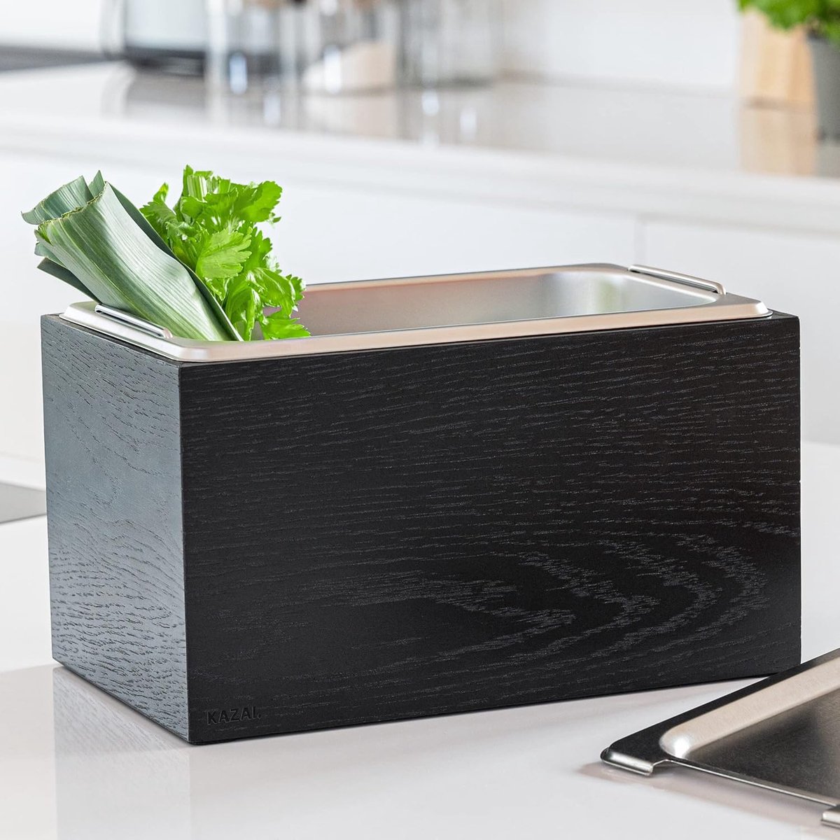 Afvalemmer organisch 4.5L - Eikenhout, zwart - Vaatwasmachinebestendig - Stijlvolle compostbin voor keuken - SnelShoppen