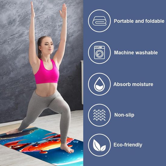 Yoga Mat Handdoek - Fitness Handdoek Pilates - Hot Yoga - Antislip Onderkant - 185 x 68 cm - Multicolor — afbeelding 2