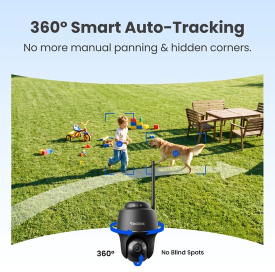 Reolink 2K 5MP Beveiligingscamera, Pan- en kantelfunctie, 360° Kijkhoek, Batterijen Draadloos, Kleuren Nachtzicht, Detectie Persoon/Voertuig, Argus PT met Zonnepaneel van Reolink — afbeelding 3