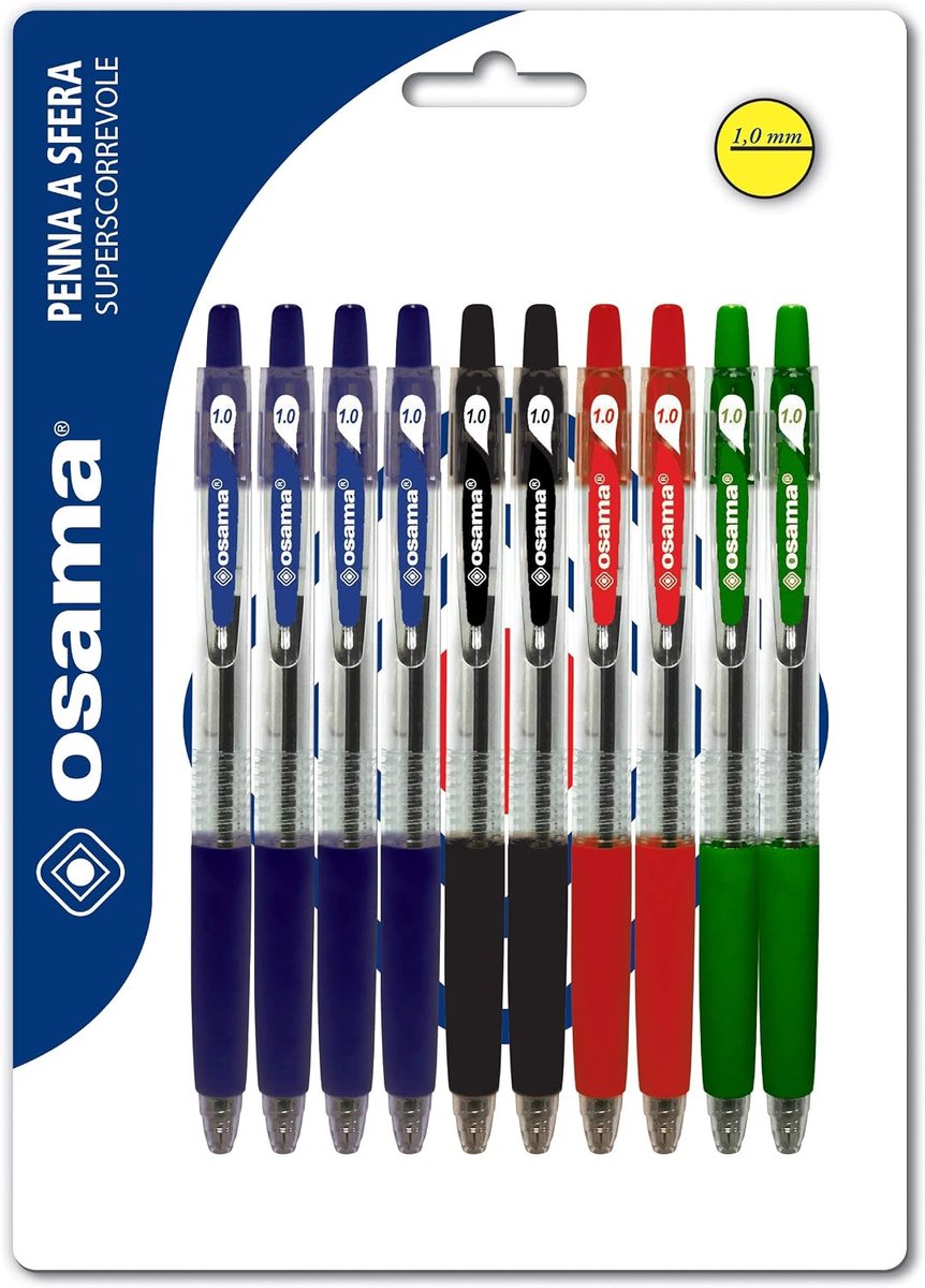 Balpen 1mm - multicolor (rood, blauw, zwart, groen) - transparante schacht - soepel en nauwkeurig schrijven - SnelShoppen