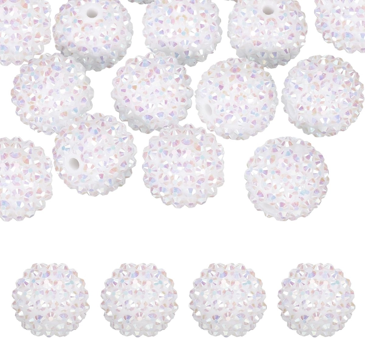 Kralen voor kralen pen, 10 stuks bal disco sprankelende brok ronde bubblegum kralen voor kralen sleutelhanger sieraden maken doe-het-zelf ambacht, wit AB