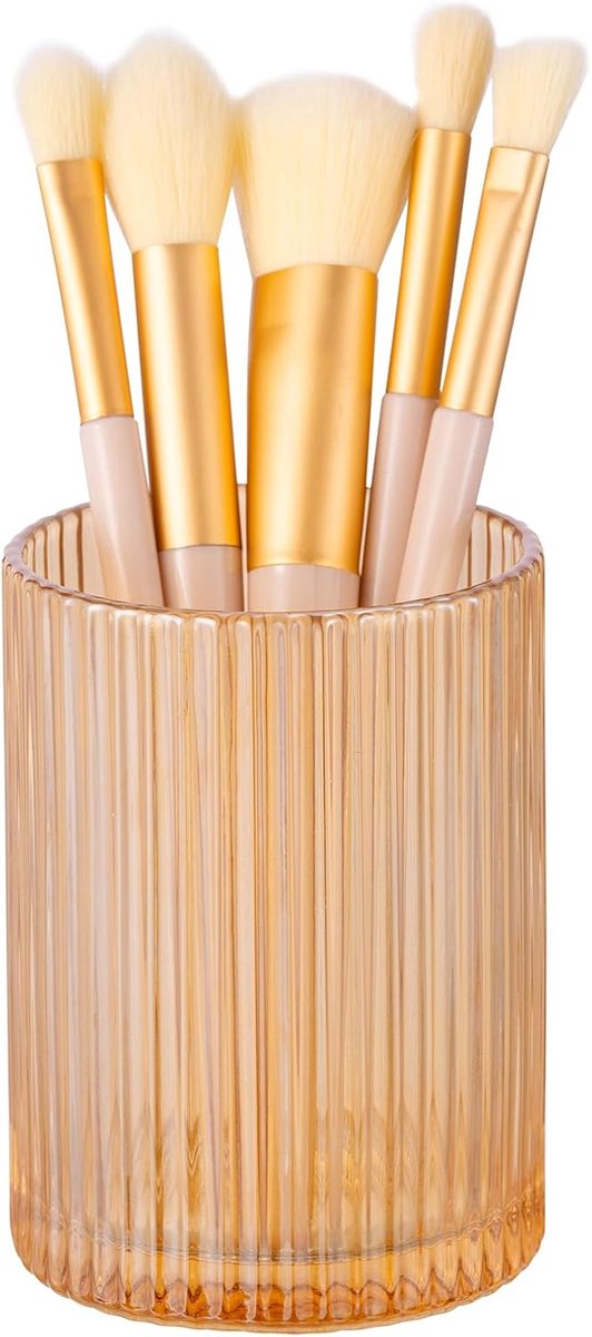 Make-up borstelhouder organizer, kristallen cosmetische make-up borstels opberghouder, glazen make-up borstelhouder, vintage gestreepte make-up beker bureau pen potloodhouder