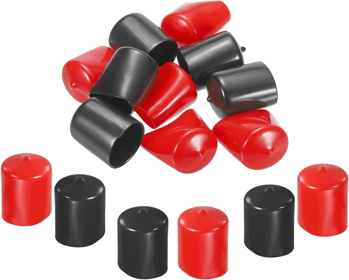 10 stuks rubberen eindkappen, afdekking, assortiment 34 mm, vinyl schroefdraad, bescherming voor schroeven, bouten, zwart/rood