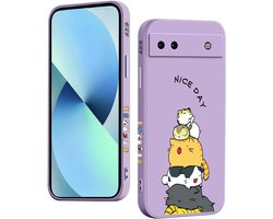 Siliconen hoesje voor de Google Pixel 6a, modieuze beschermhoes met schattig patroon, slank, duurzaam, schokbestendig, antislip siliconen hoes (kat, paars)