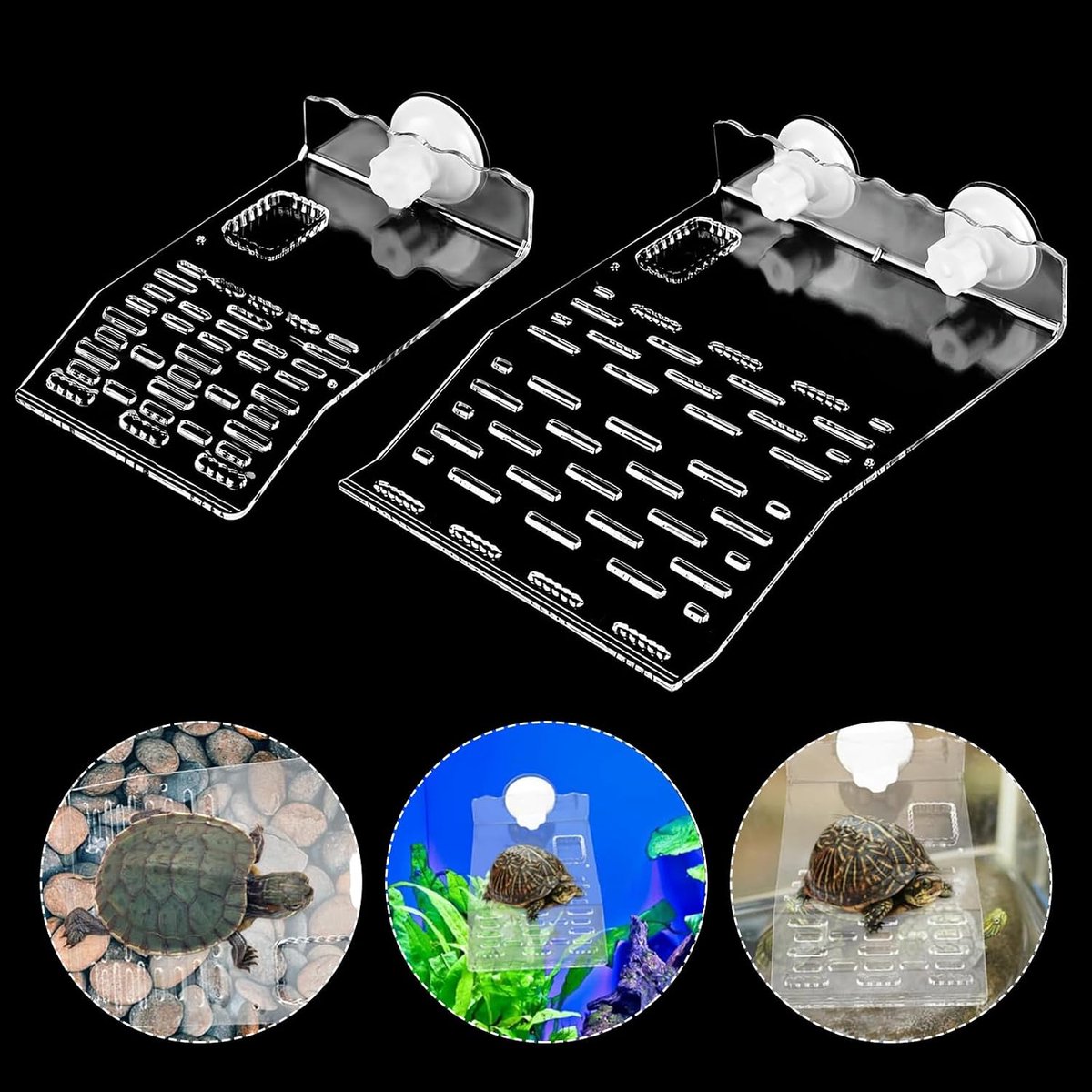 Klimplatform 2PCS TAIZER Schildpad Dock Drijvend Schildpad Koesterplatform Zonnebaden Platform met Zuignap Aquarium Decoratie Koesteren Terras Klimhelling Schildpadden Terras Eiland