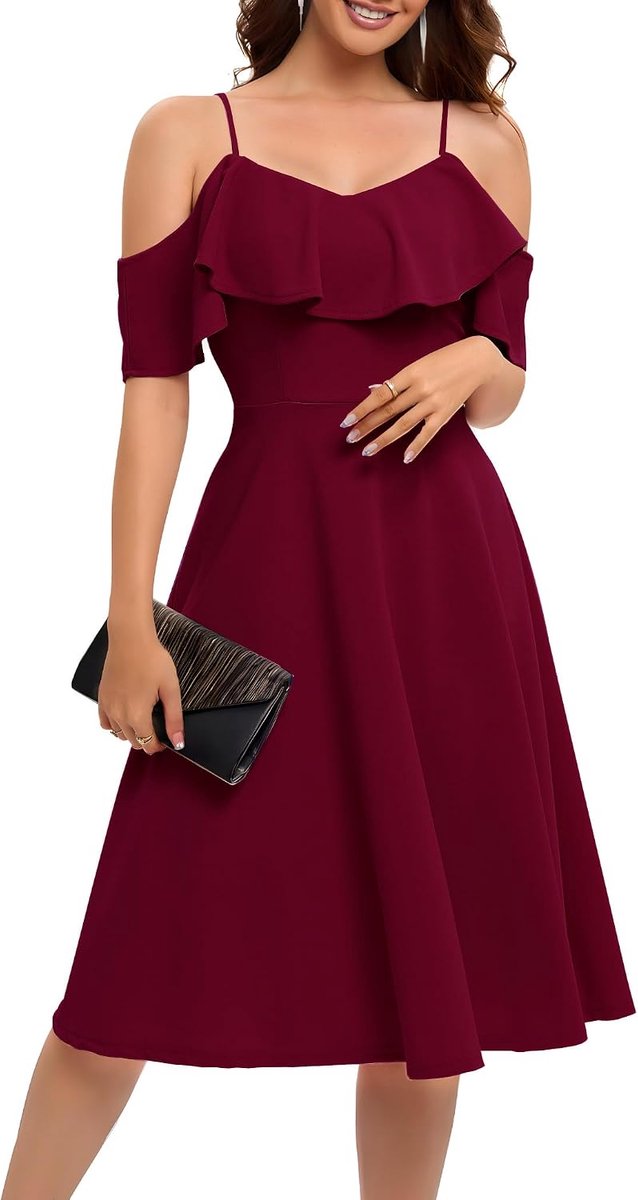 Cocktailjurk, chic, voor doop, ceremonie, bal, bruiloft, middellang, met bandjes