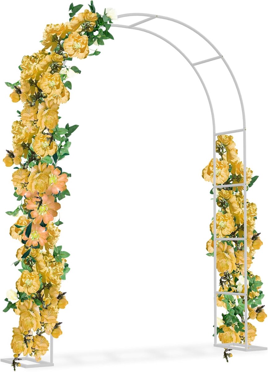 Metalen tuinboog, 240 x 192 x 38 cm, weerbestendig, stabiele klimhulp voor rozen, klimplanten, bramen in de grond verankerbaar, decoratieve rozenboog voor tuin, bruiloft, feesten, wit