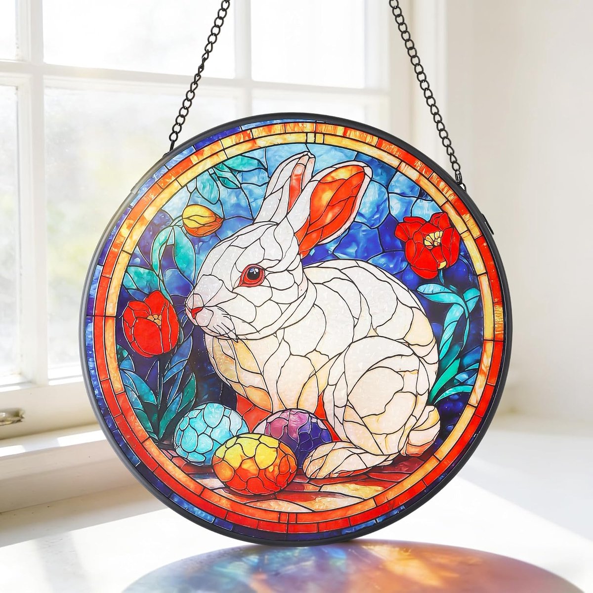 raamdecoratie, hangend, paashaas en eieren, zonnevanger, om te knutselen, gekleurd glas, woondecoratie, decoratie, woonkamer, gekleurd glas, zonnevanger, cadeaus voor vrouwen, mannen