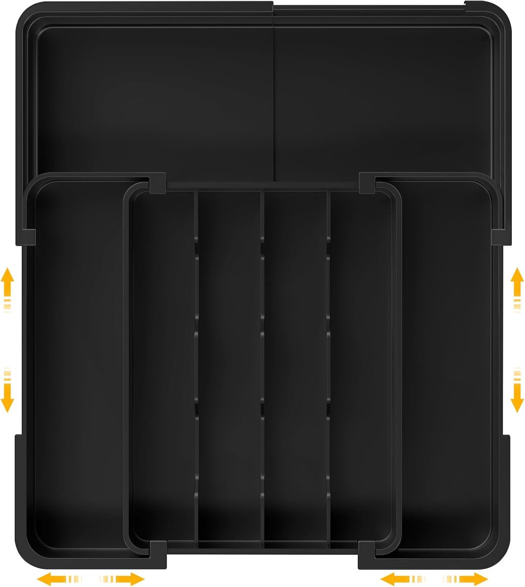 Bestekbak voor laden, bestekorganizer met 7 vakken, 24 x 32,3 cm, opbergschaal van siliconen, ladeinzetstuk keuken, voor keukengerei, lade-opslag, zwart