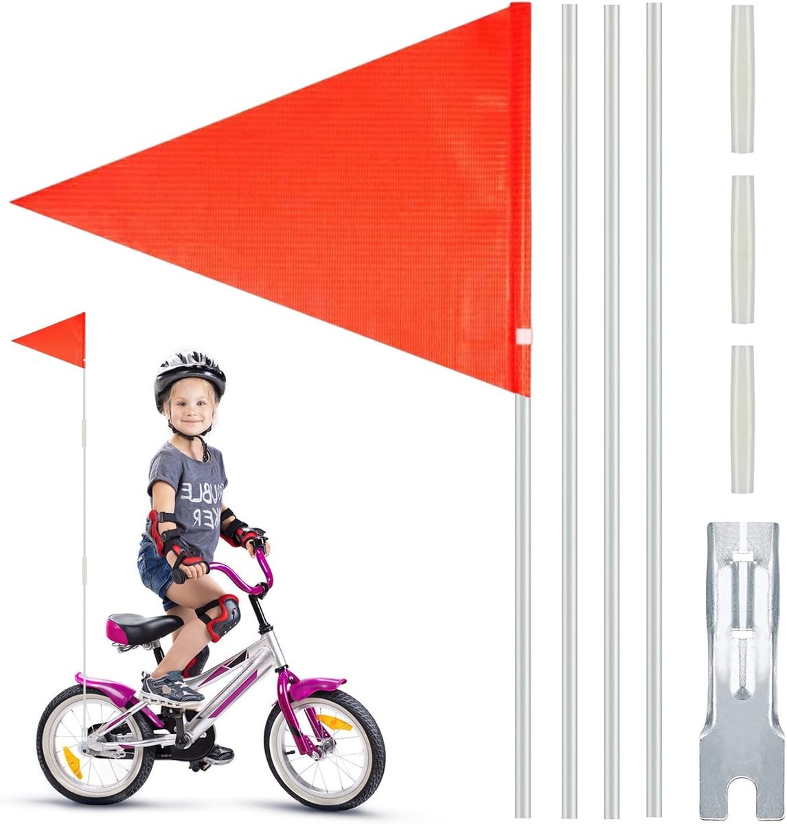 150 cm, rood, verstelbare vlag met mastmontage, veiligheidswimpel voor kinderfiets en hondenaanhanger