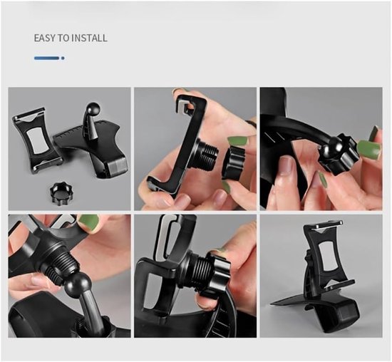 Smartphone Houder 3 in 1: Dashboard/Vizier Klem + AC Grille Clip voor Wiko Power U10 (2021) - Zwart — afbeelding 4