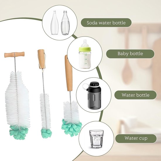 3 stuks flessenborstel, 30 cm 27 cm flessenborstel spons, Geschikt voor babyflessen, drinkflessen, glazen karaf — afbeelding 4