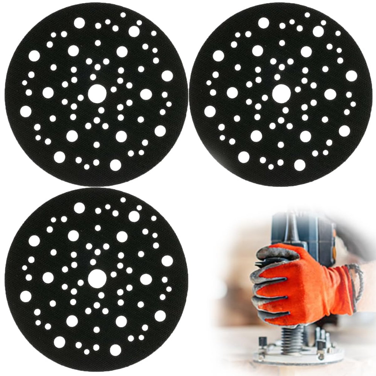 3 stuks beschermpads Ø 150 mm 70 gaten, beschermschijf met klittenbandsluiting, beschermkussen voor excentrische schuurmachine, beschermmat voor slijpschijf
