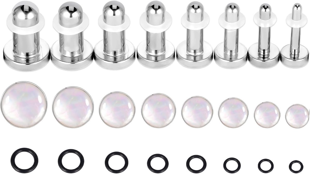 Tunnel stretchset 1,6 mm - 10 mm 16 stuks single flared plugs stretching kit schelp roestvrij staal voor mannen en vrouwen oorpiercing stretch sieraden zwart goud zilver